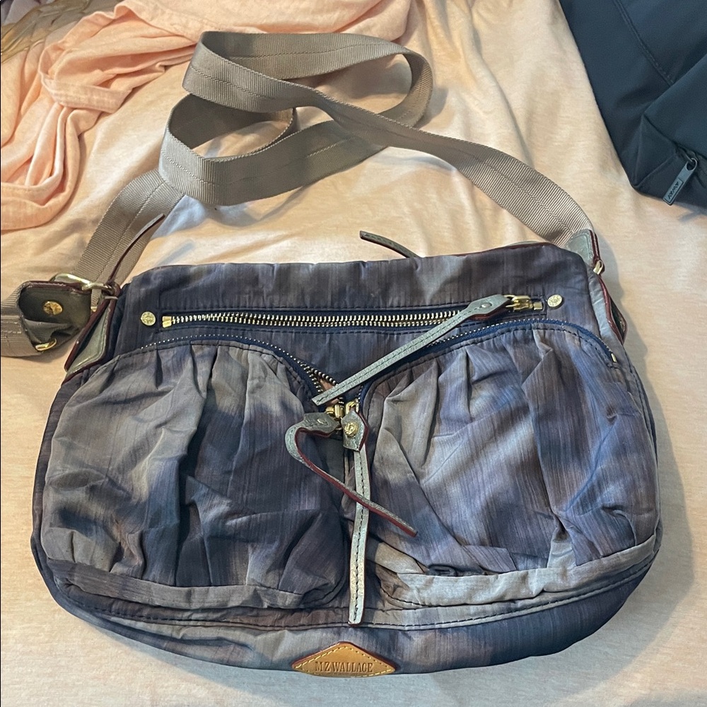 MZ Wallace Blue Gray Nylon Crossbody Bag